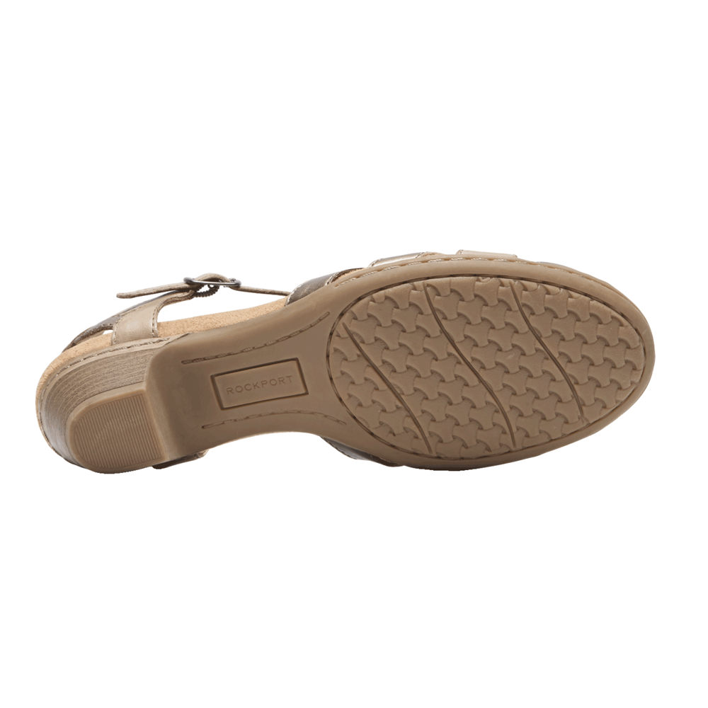 Rockport Sandaler Dame Khaki - Cobb Hill Aubrey T-Strap - CYDN03158